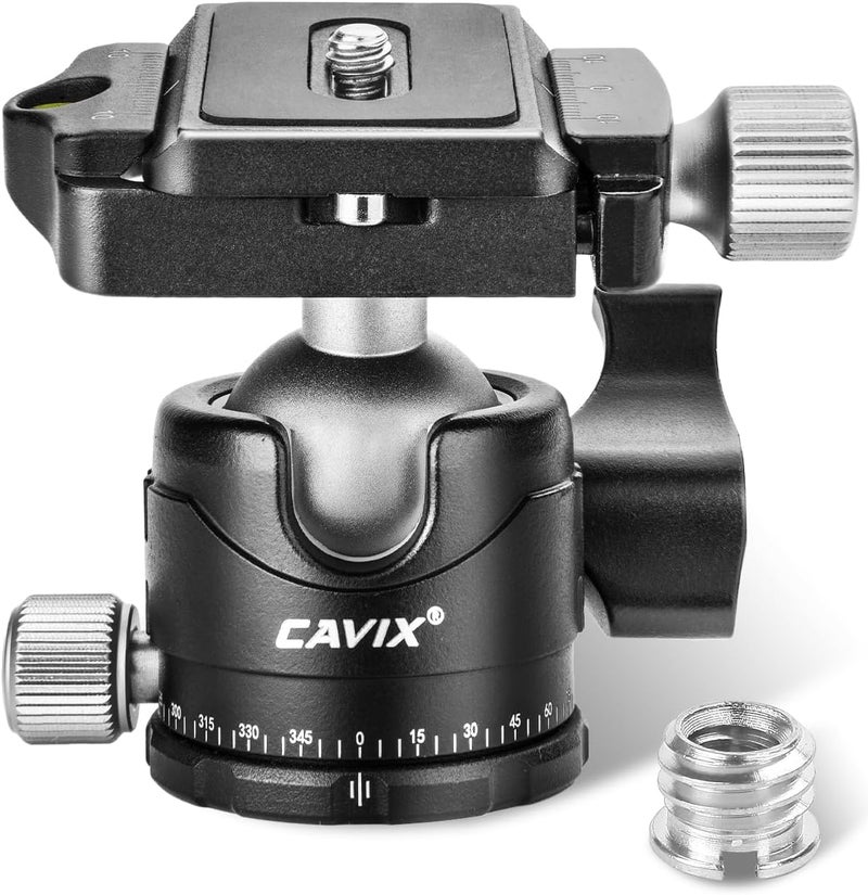 CAVIX Ball Head Mount with 1/4" Screw Arca Type Quick Release Plate 360 Degree Swivel Tripod Ball Head Loading 22lb/10kg - Image 1